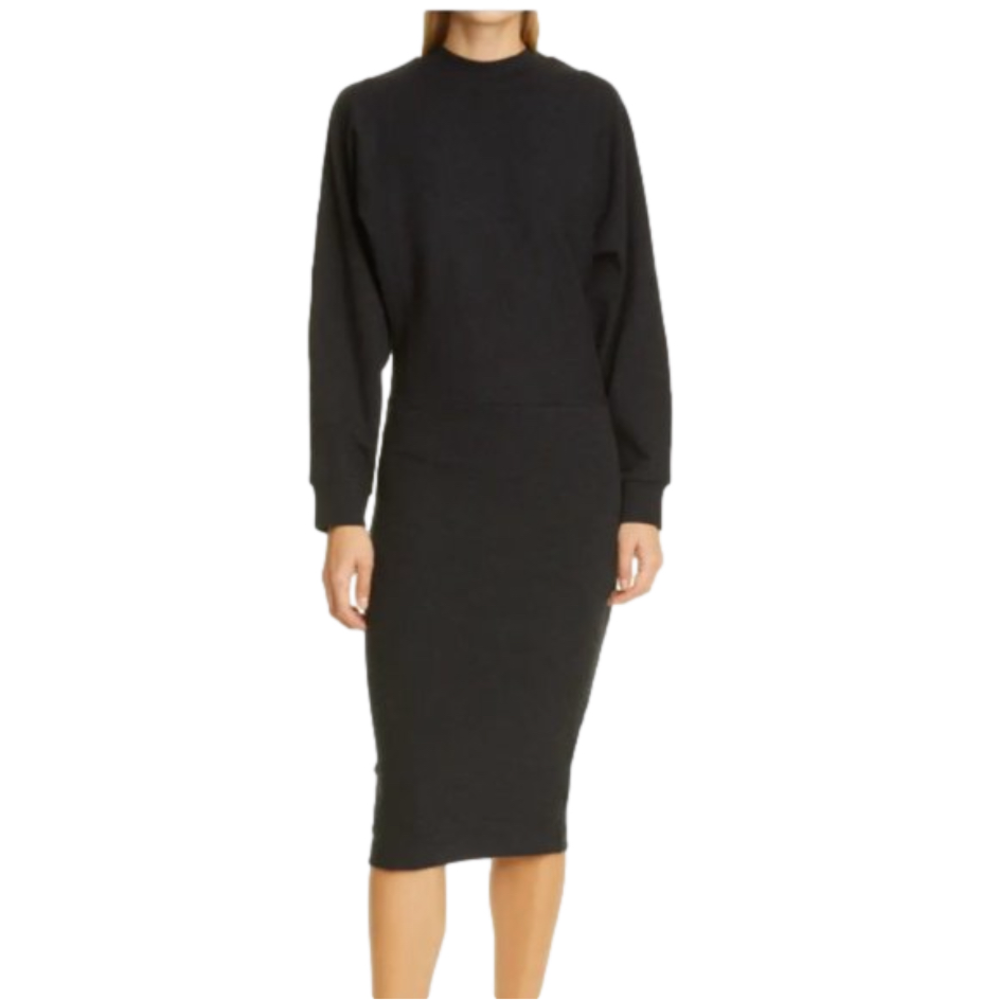 Hugo Boss Ecosy Mock Neck Long Sleeve Midi‎ Dress X-LARGE Black NWT
